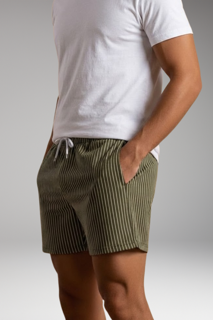Men's Striped Shorts with Adjustable Waistband and Drawstring