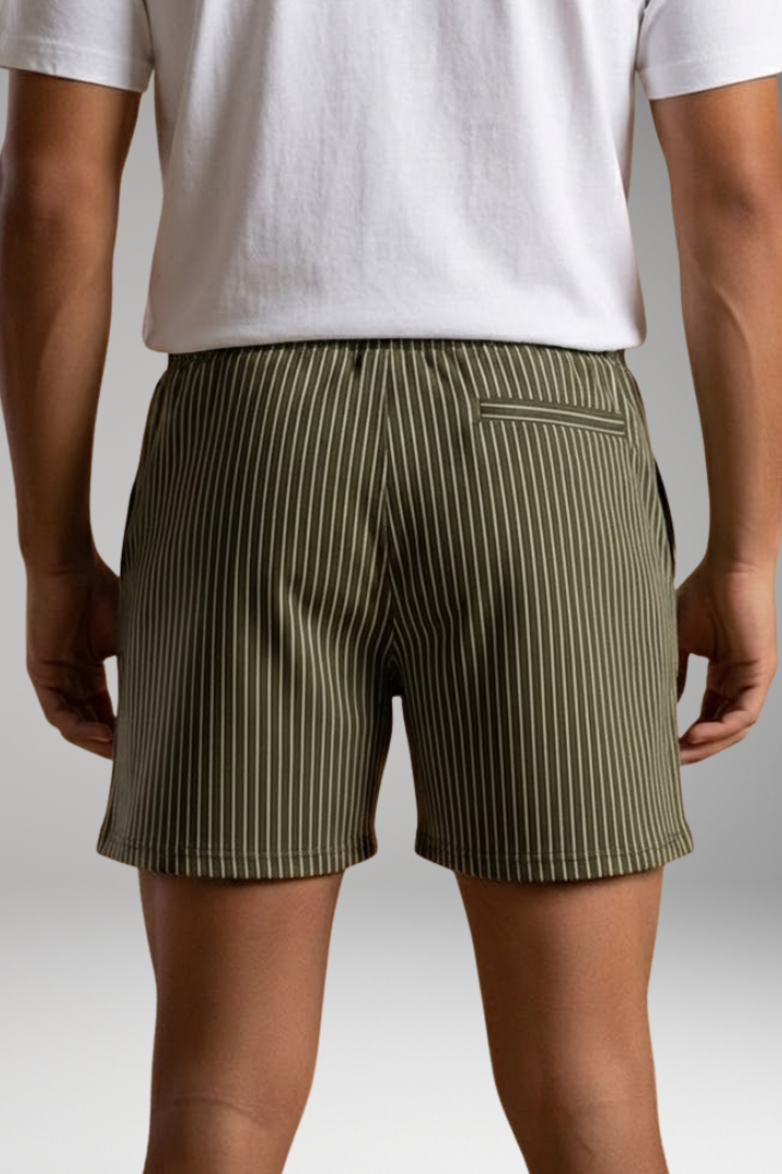 Men's Striped Shorts with Adjustable Waistband and Drawstring
