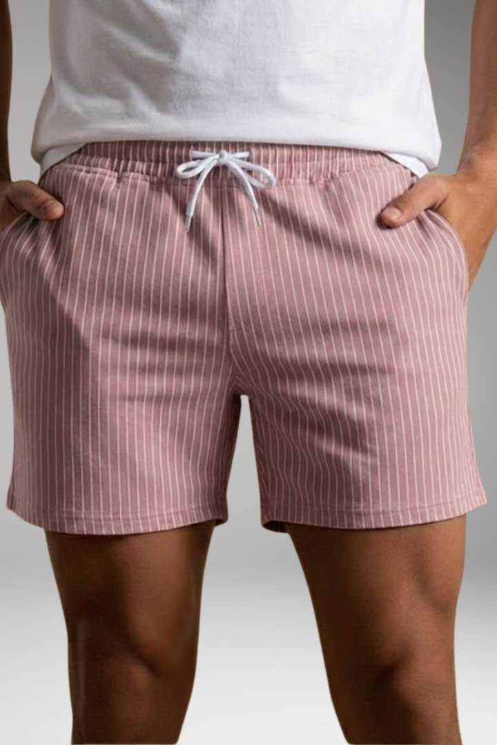 Men's Striped Shorts with Adjustable Waistband and Drawstring