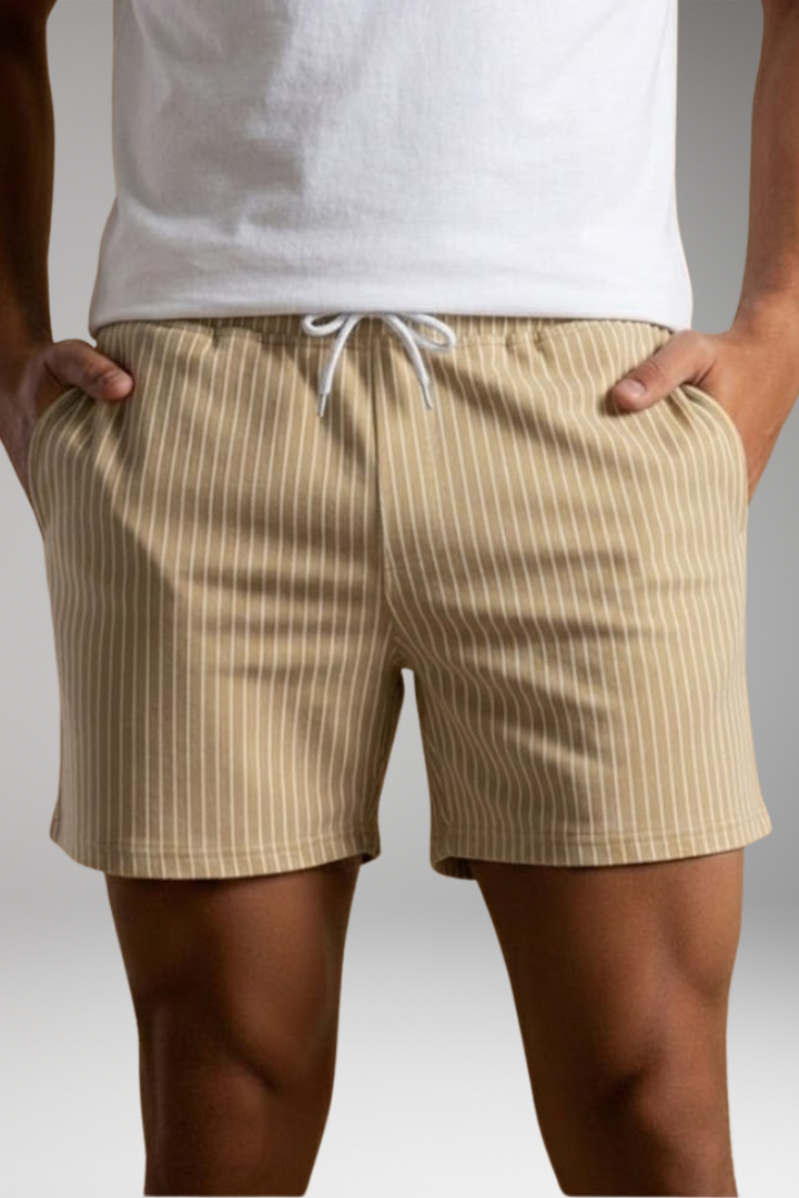 Men's Striped Shorts with Adjustable Waistband and Drawstring