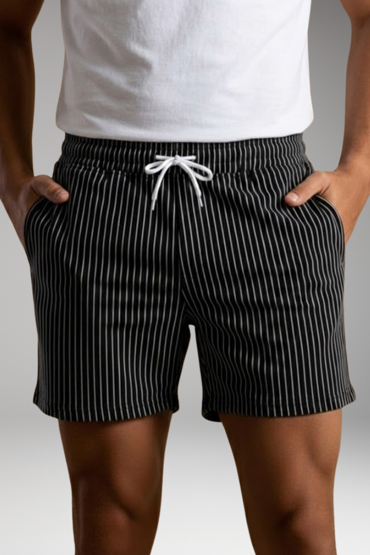 Men's Striped Shorts with Adjustable Waistband and Drawstring