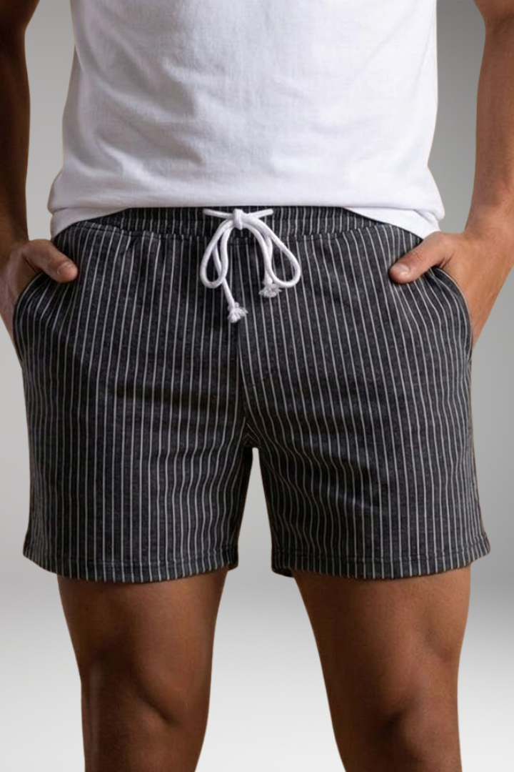 Men's Striped Shorts with Adjustable Waistband and Drawstring