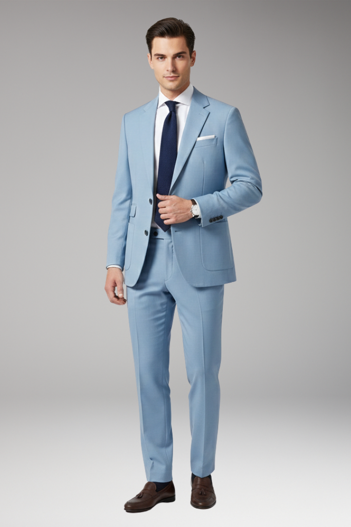 Men’s Suit Set with Notched Blazer and Straight Trousers
