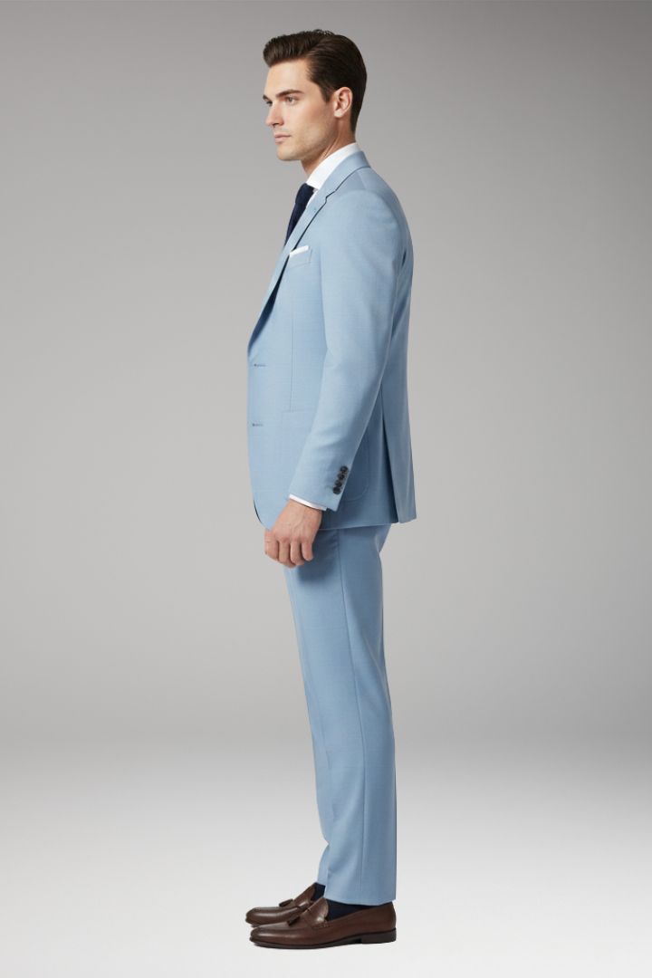 Men’s Suit Set with Notched Blazer and Straight Trousers