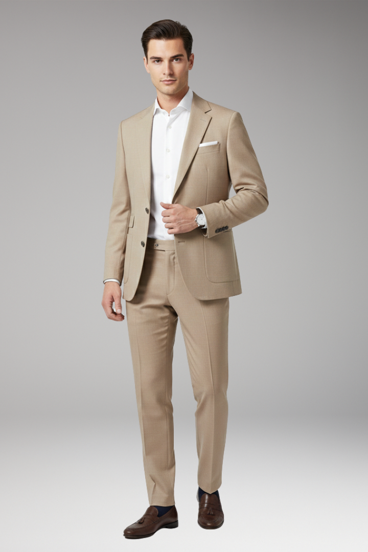 Men’s Suit Set with Notched Blazer and Straight Trousers