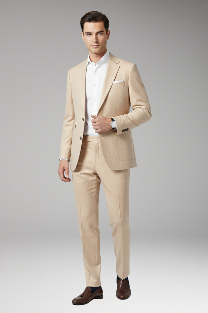 Men’s Suit Set with Notched Blazer and Straight Trousers