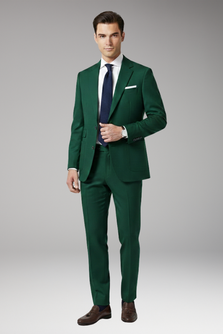 Men’s Suit Set with Notched Blazer and Straight Trousers