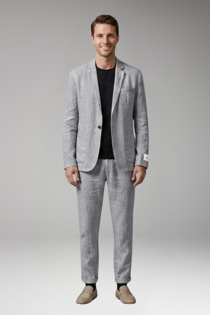 Men’s Suit Set with Single-Breasted Blazer and Slim Fit Trousers