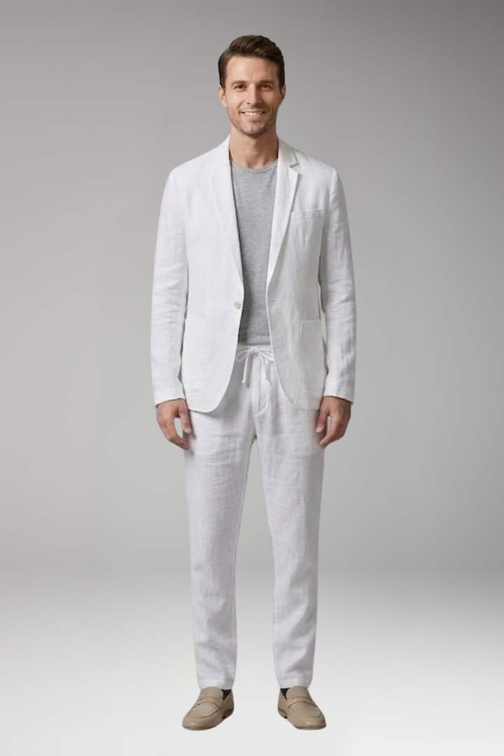Men’s Suit Set with Single-Breasted Blazer and Slim Fit Trousers