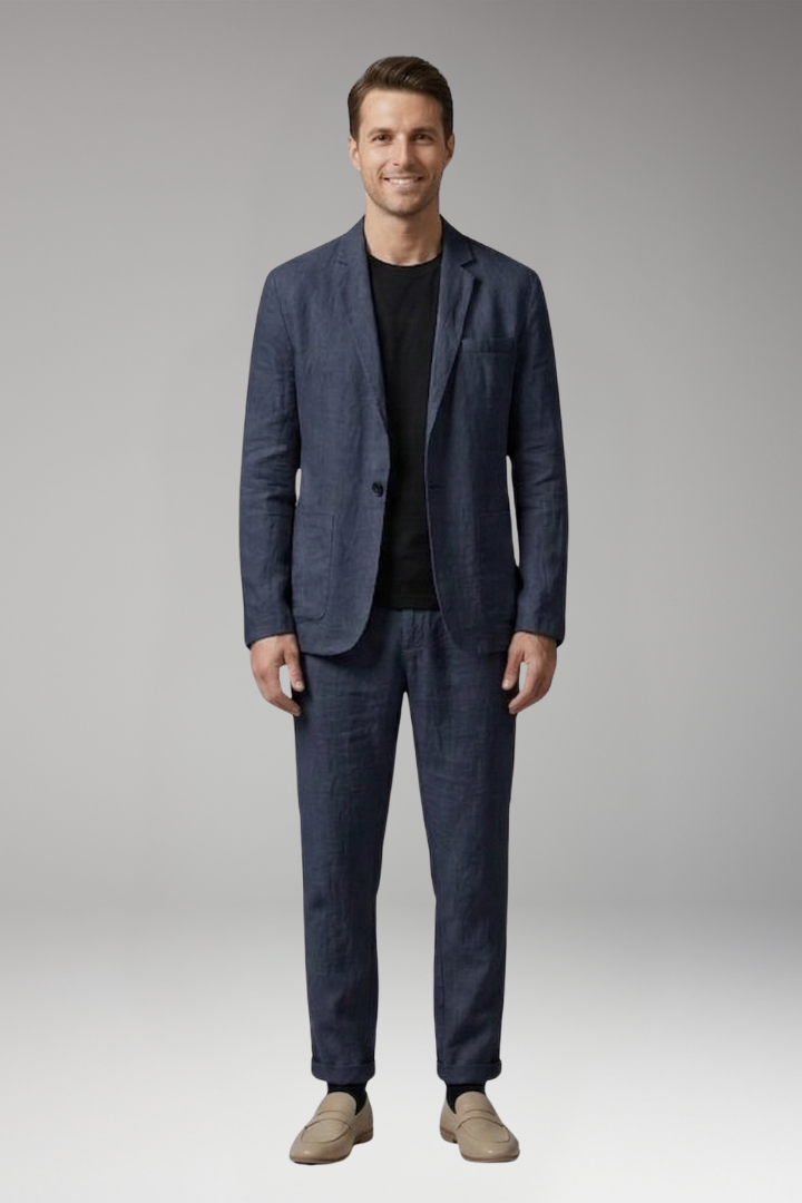 Men’s Suit Set with Single-Breasted Blazer and Slim Fit Trousers