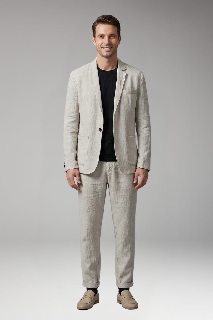 Men’s Suit Set with Single-Breasted Blazer and Slim Fit Trousers