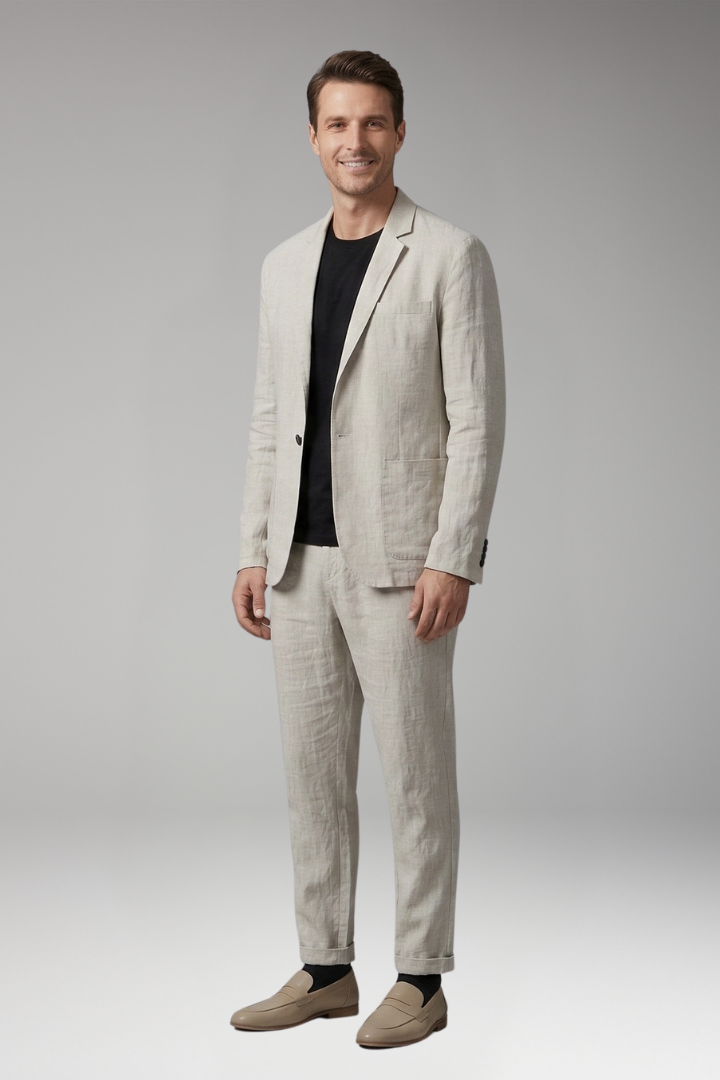 Men’s Suit Set with Single-Breasted Blazer and Slim Fit Trousers