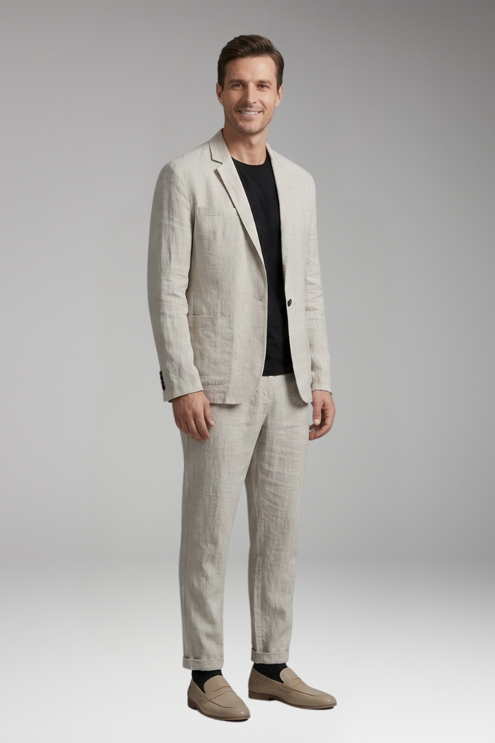 Men’s Suit Set with Single-Breasted Blazer and Slim Fit Trousers