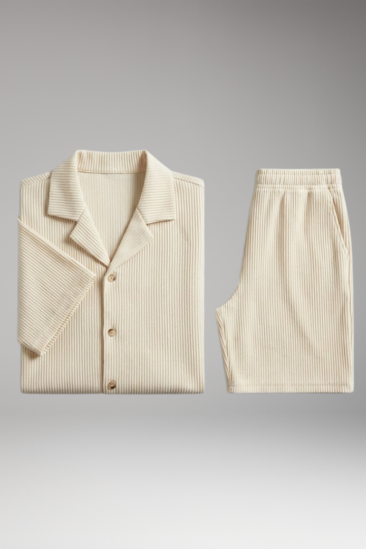 Men's Summer Set with Short-Sleeve Shirt and Matching Shorts