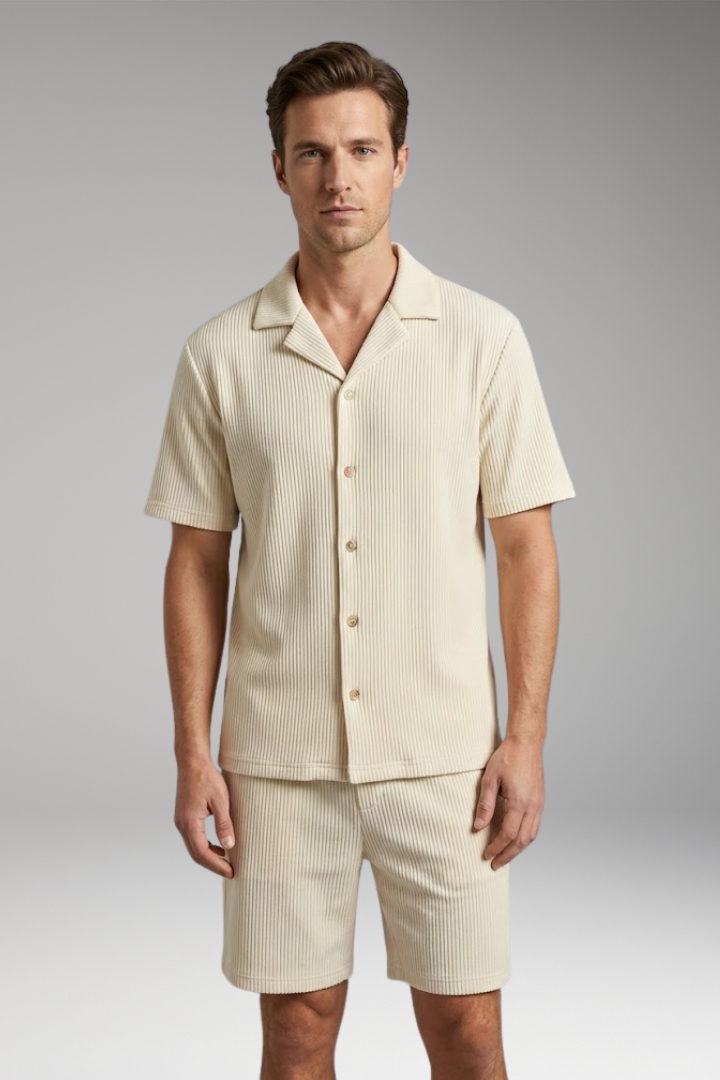 Men's Summer Set with Short-Sleeve Shirt and Matching Shorts