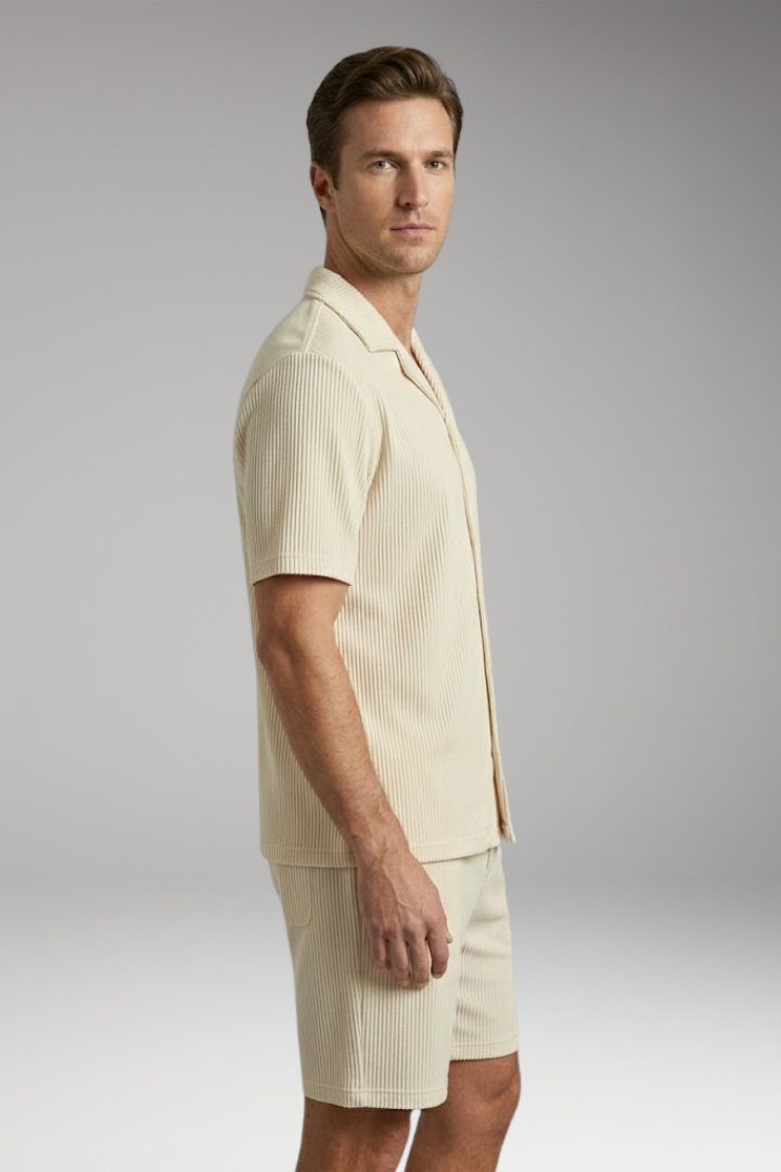 Men's Summer Set with Short-Sleeve Shirt and Matching Shorts
