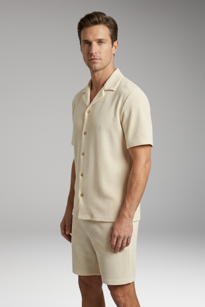 Men's Summer Set with Short-Sleeve Shirt and Matching Shorts