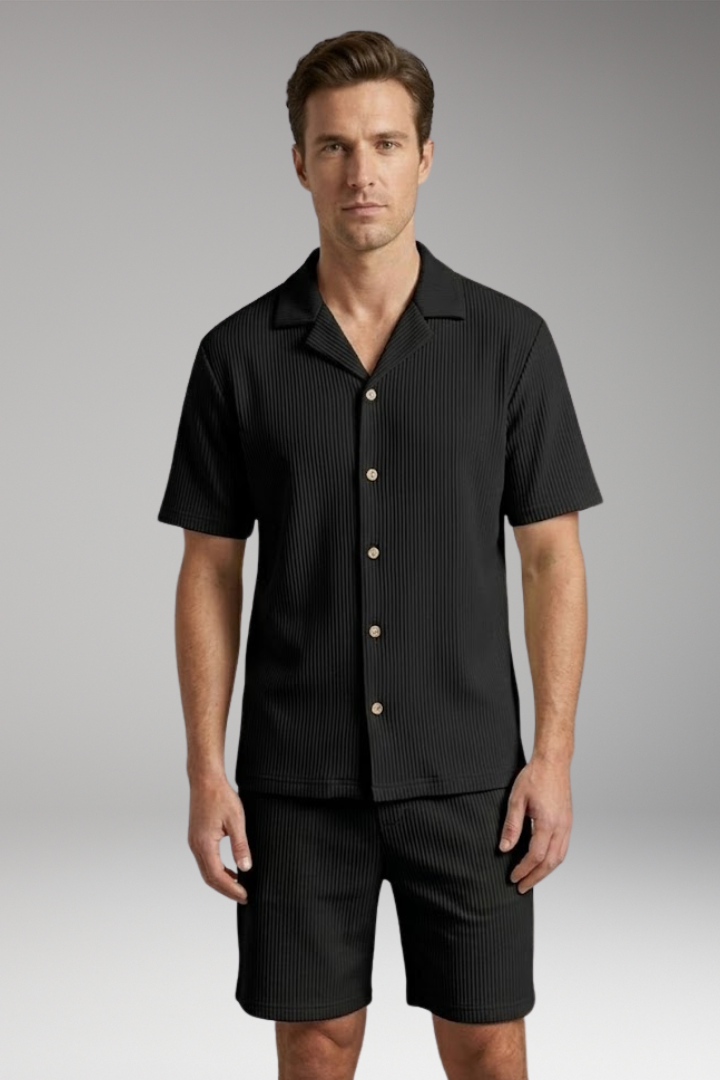 Men's Summer Set with Short-Sleeve Shirt and Matching Shorts