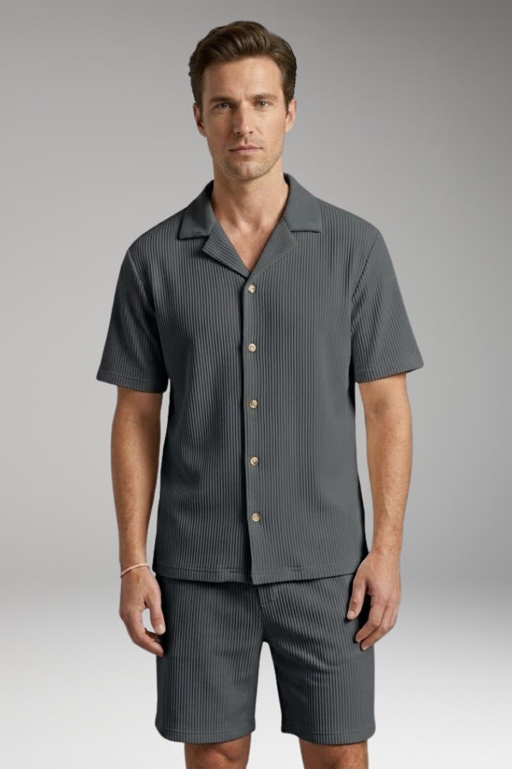 Men's Summer Set with Short-Sleeve Shirt and Matching Shorts