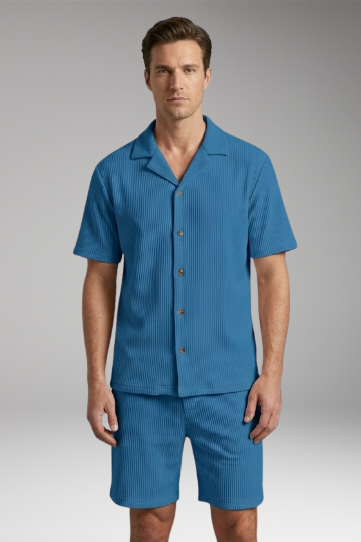 Men's Summer Set with Short-Sleeve Shirt and Matching Shorts