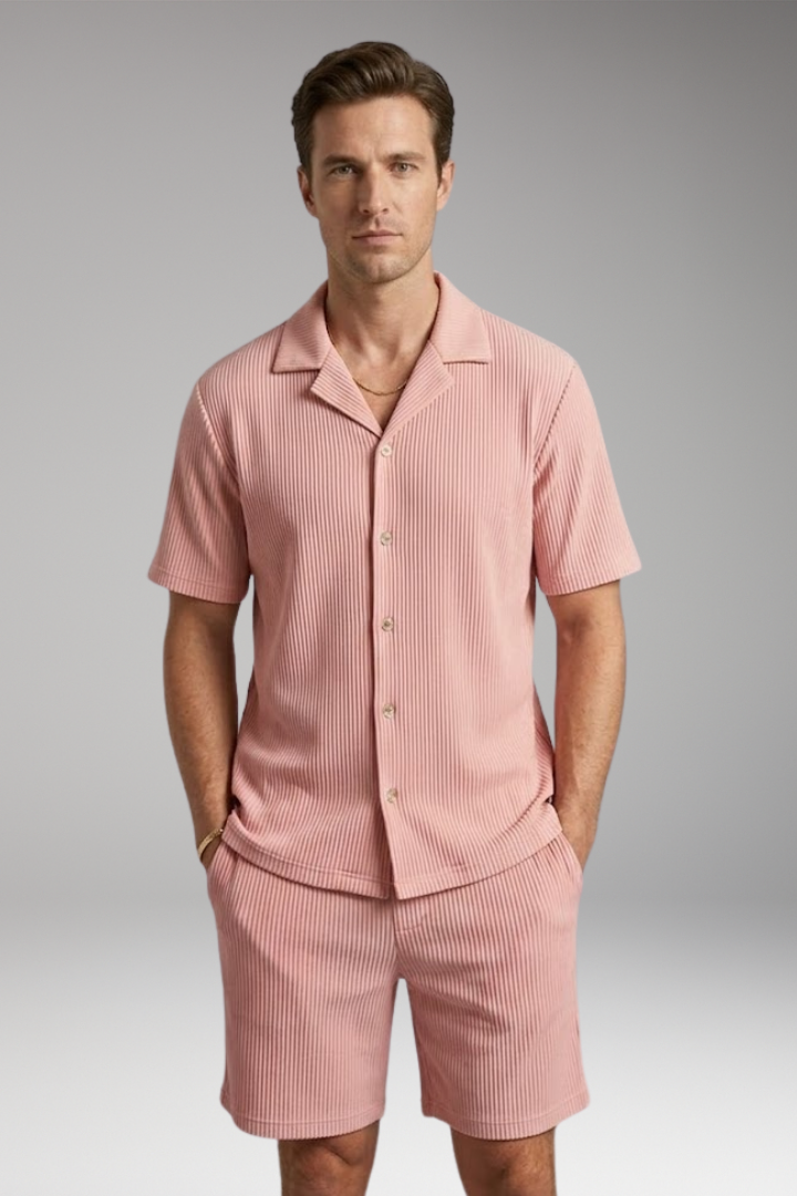 Men's Summer Set with Short-Sleeve Shirt and Matching Shorts