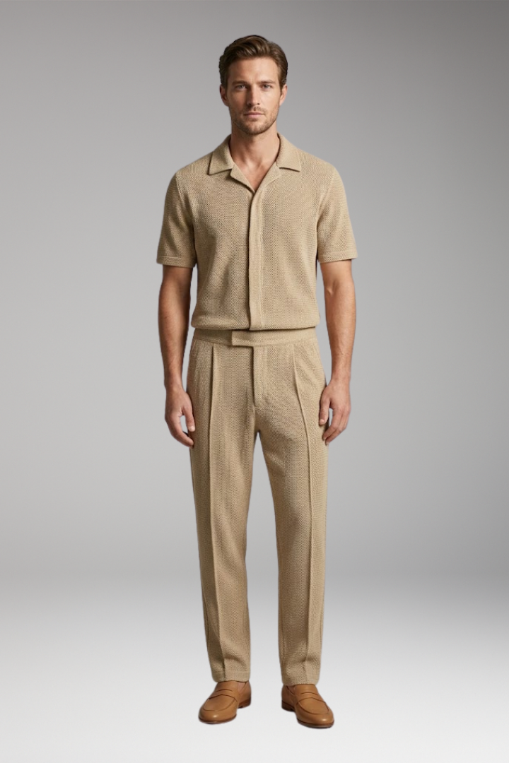 Men's Summer Set with Short-Sleeve Shirt and Relaxed Fit Trousers
