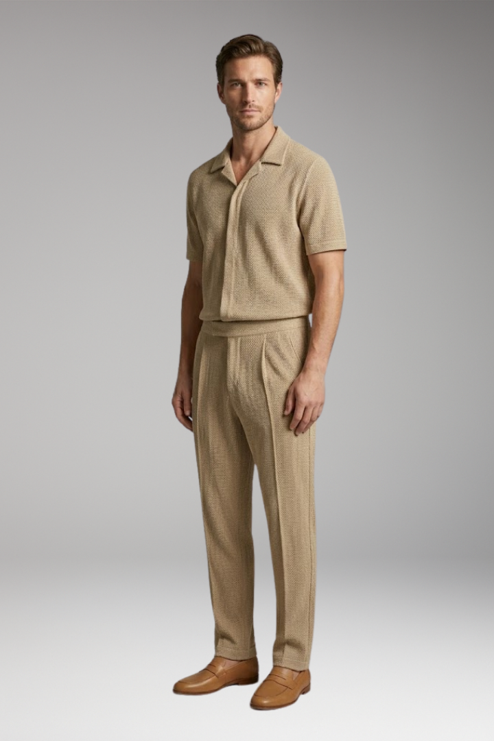 Men's Summer Set with Short-Sleeve Shirt and Relaxed Fit Trousers