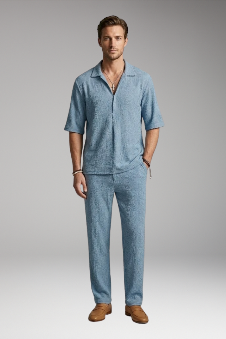 Men's Summer Set with Short-Sleeve Shirt and Relaxed Fit Trousers