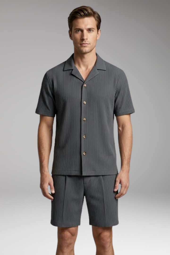 Men's Summer Shirt and Shorts Set with Button-Down