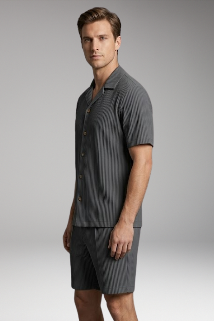 Men's Summer Shirt and Shorts Set with Button-Down