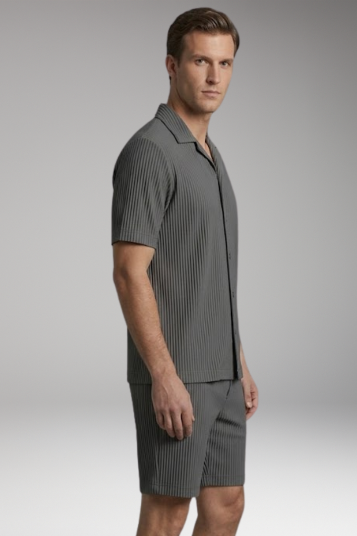 Men's Summer Shirt and Shorts Set with Button-Down