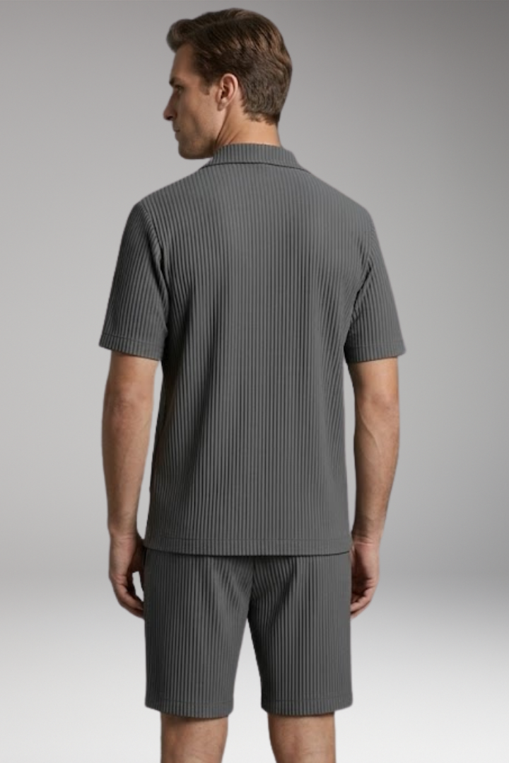 Men's Summer Shirt and Shorts Set with Button-Down