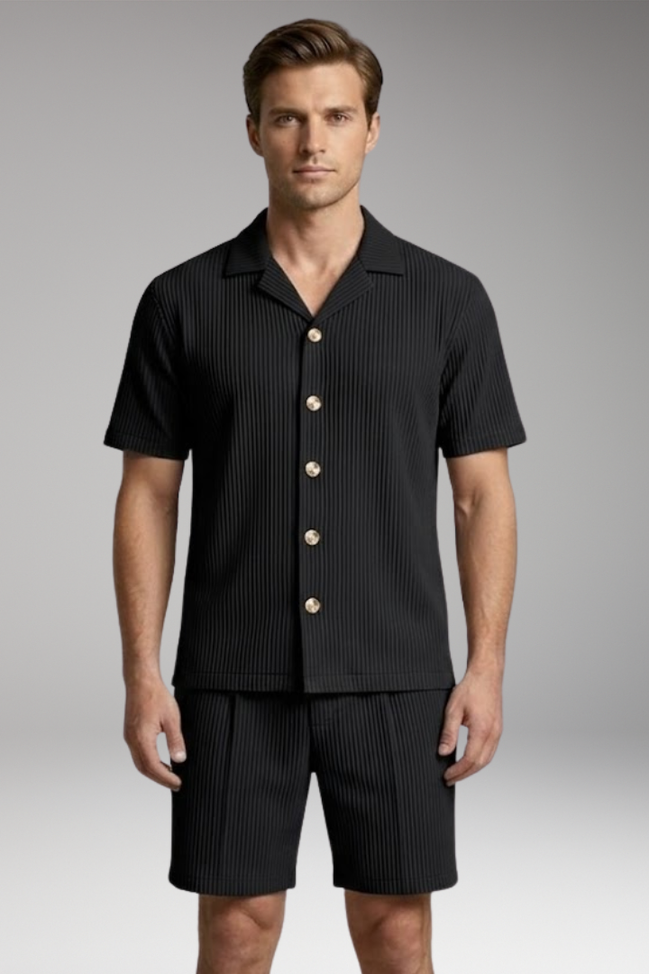 Men's Summer Shirt and Shorts Set with Button-Down