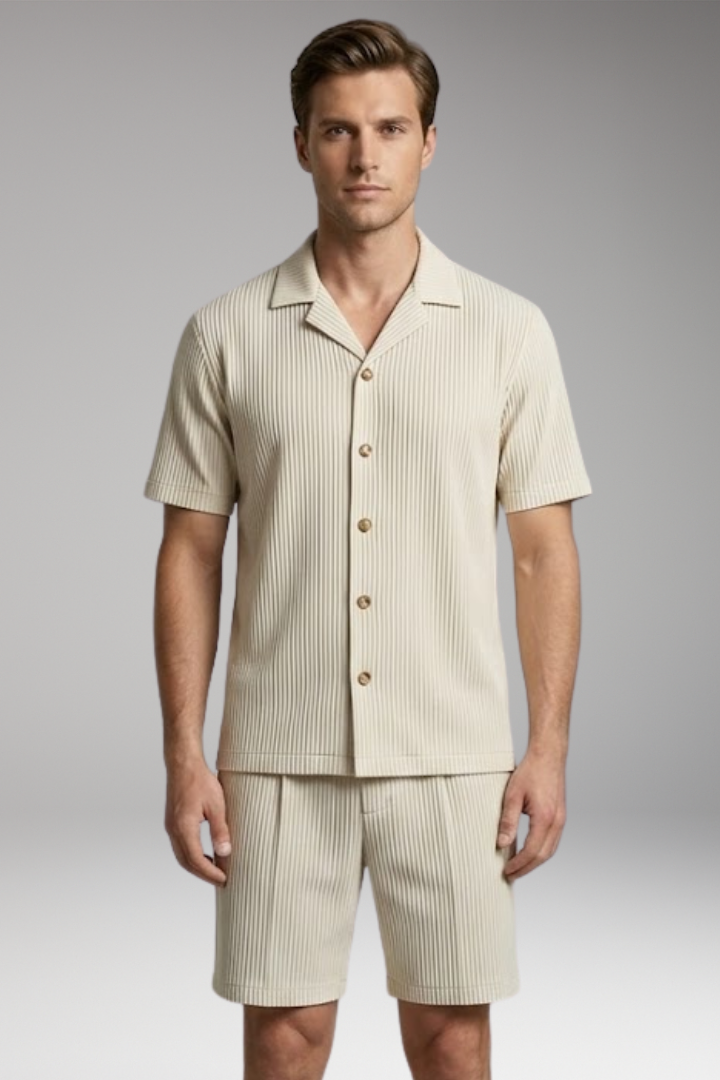 Men's Summer Shirt and Shorts Set with Button-Down