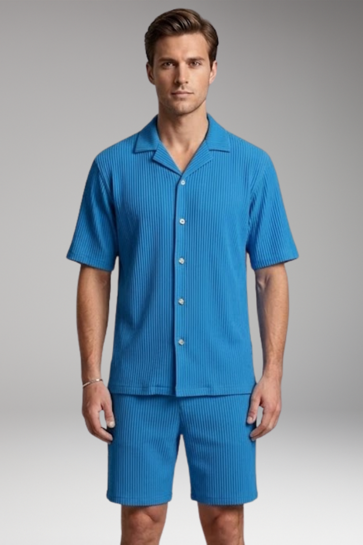 Men's Summer Shirt and Shorts Set with Button-Down