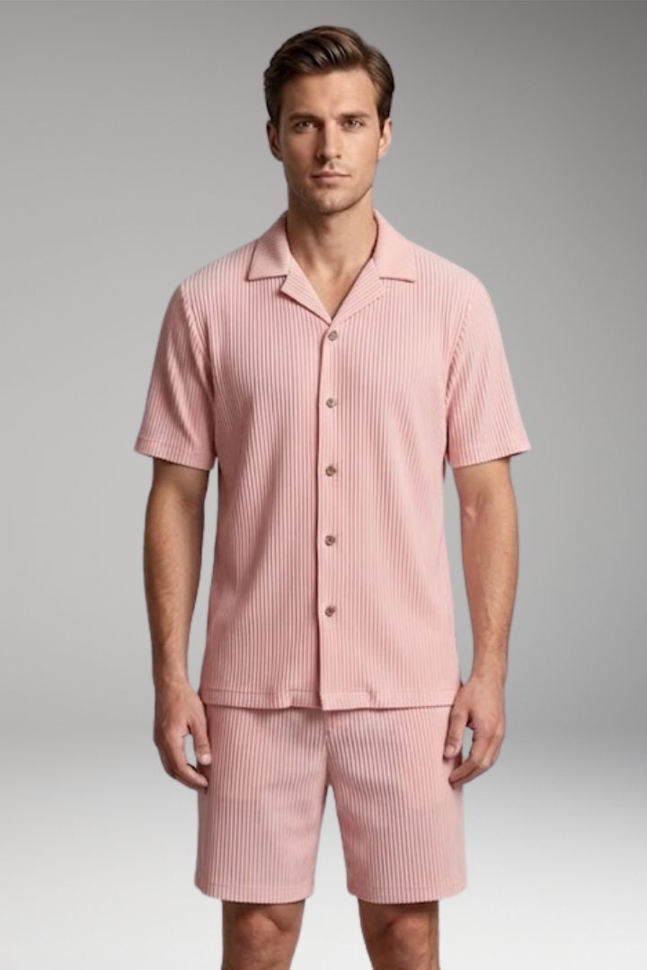 Men's Summer Shirt and Shorts Set with Button-Down