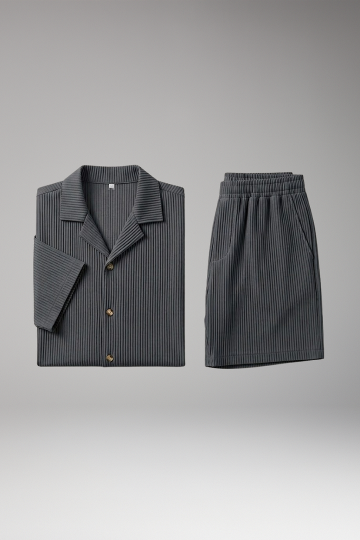 Men's Summer Shirt and Shorts Set with Button-Down