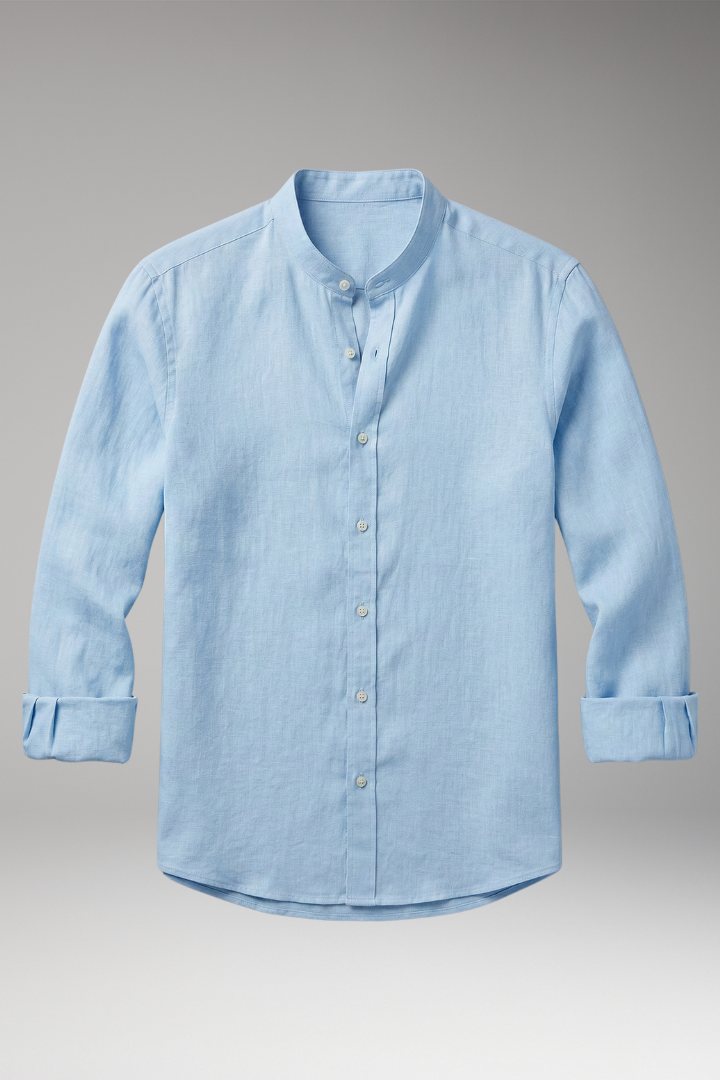 Men's Summer Shirt with Button Placket and Stand-Up Collar