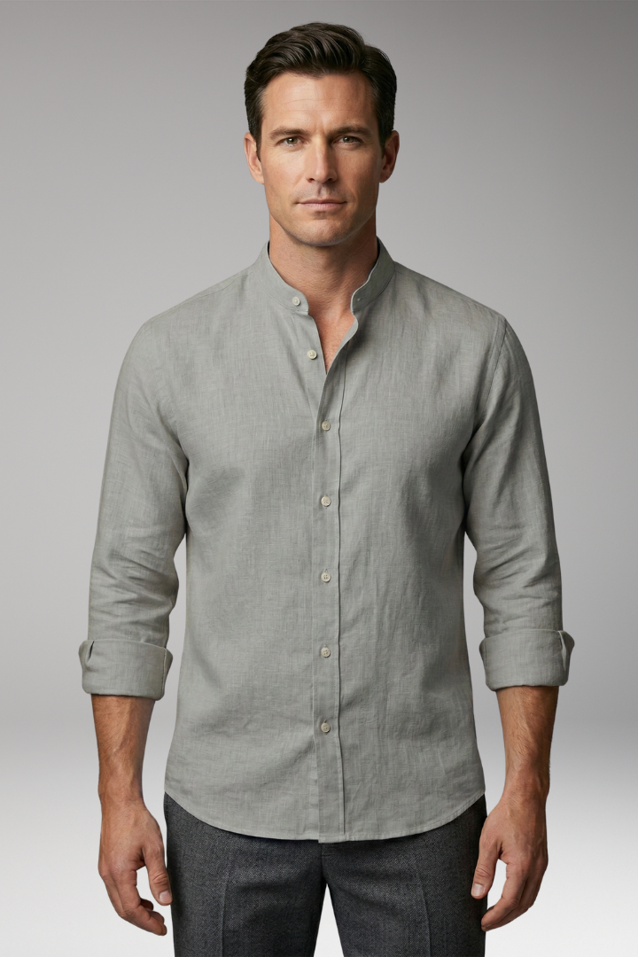 Men's Summer Shirt with Button Placket and Stand-Up Collar