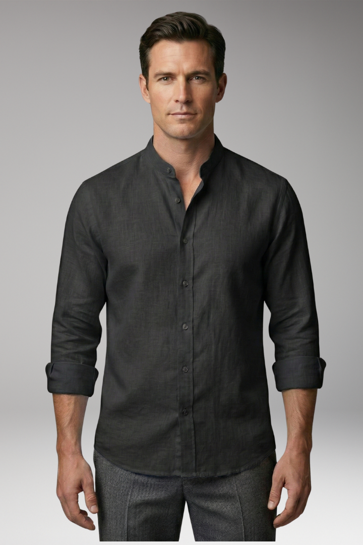 Men's Summer Shirt with Button Placket and Stand-Up Collar