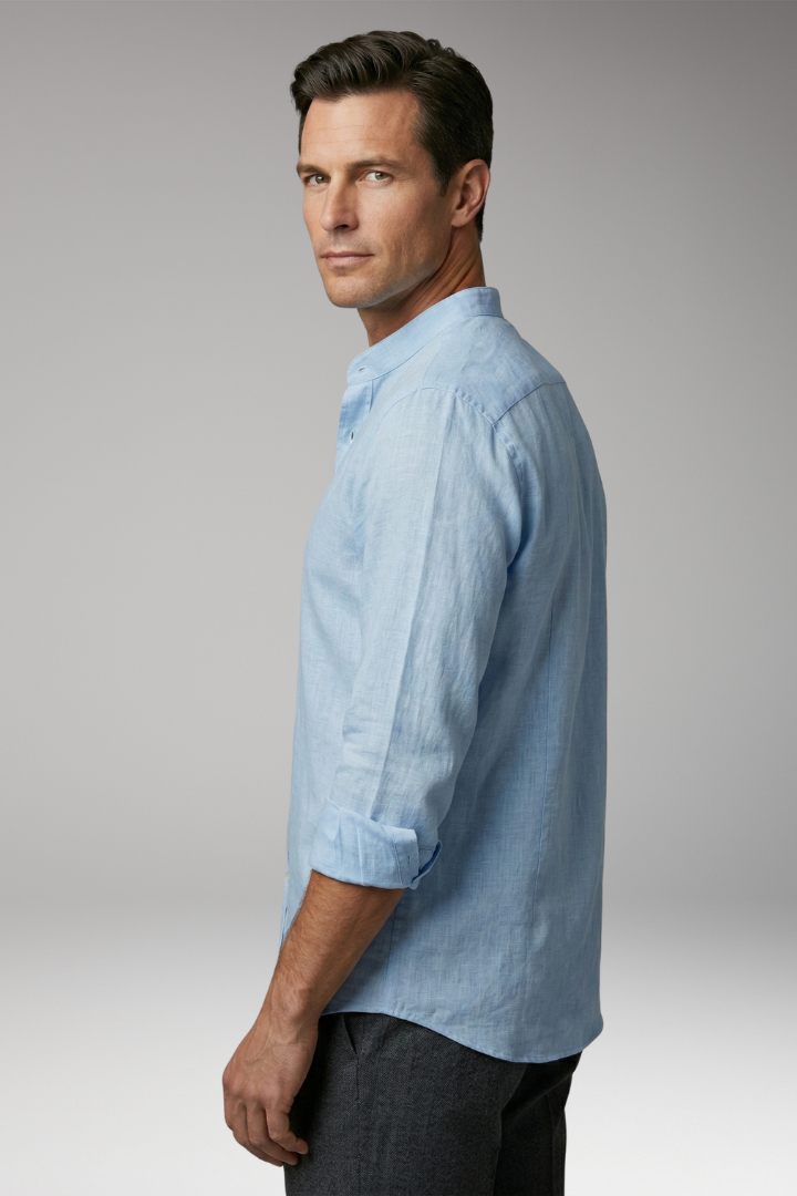 Men's Summer Shirt with Button Placket and Stand-Up Collar