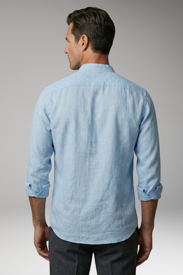 Men's Summer Shirt with Button Placket and Stand-Up Collar