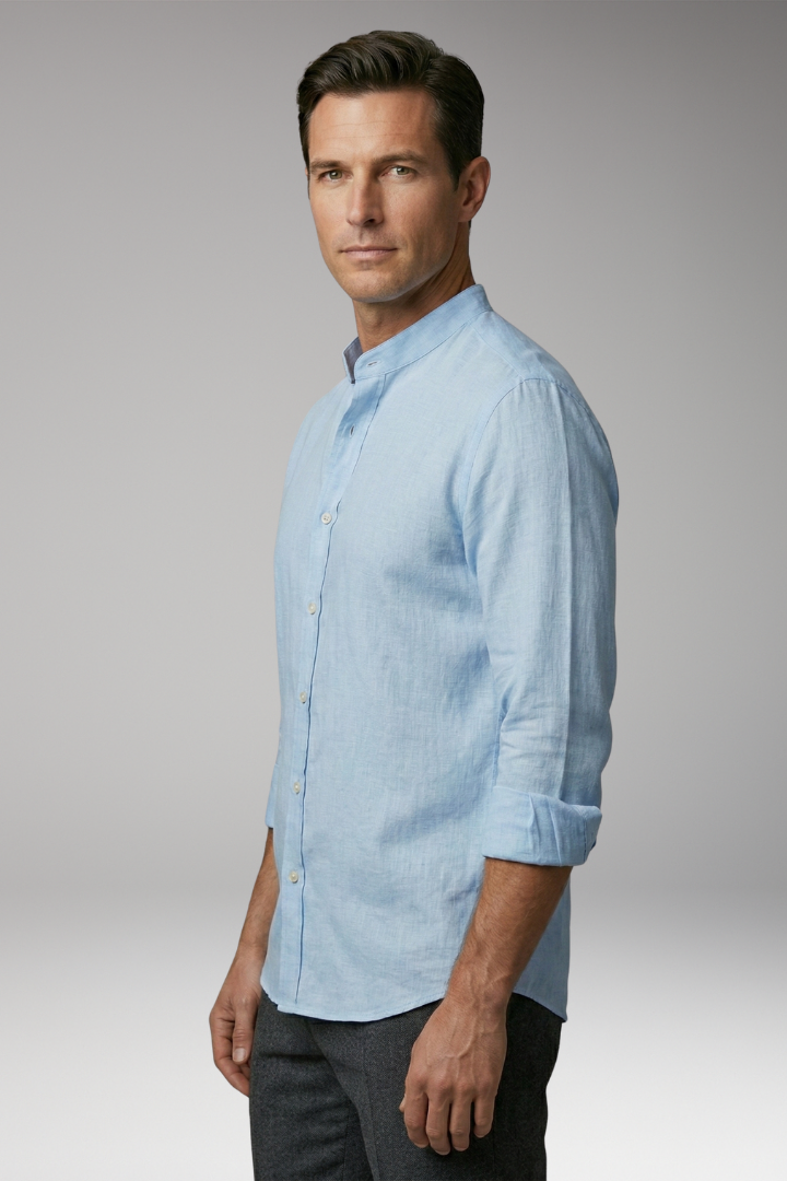 Men's Summer Shirt with Button Placket and Stand-Up Collar
