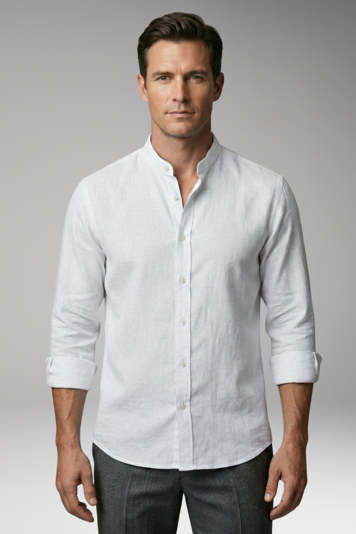 Men's Summer Shirt with Button Placket and Stand-Up Collar