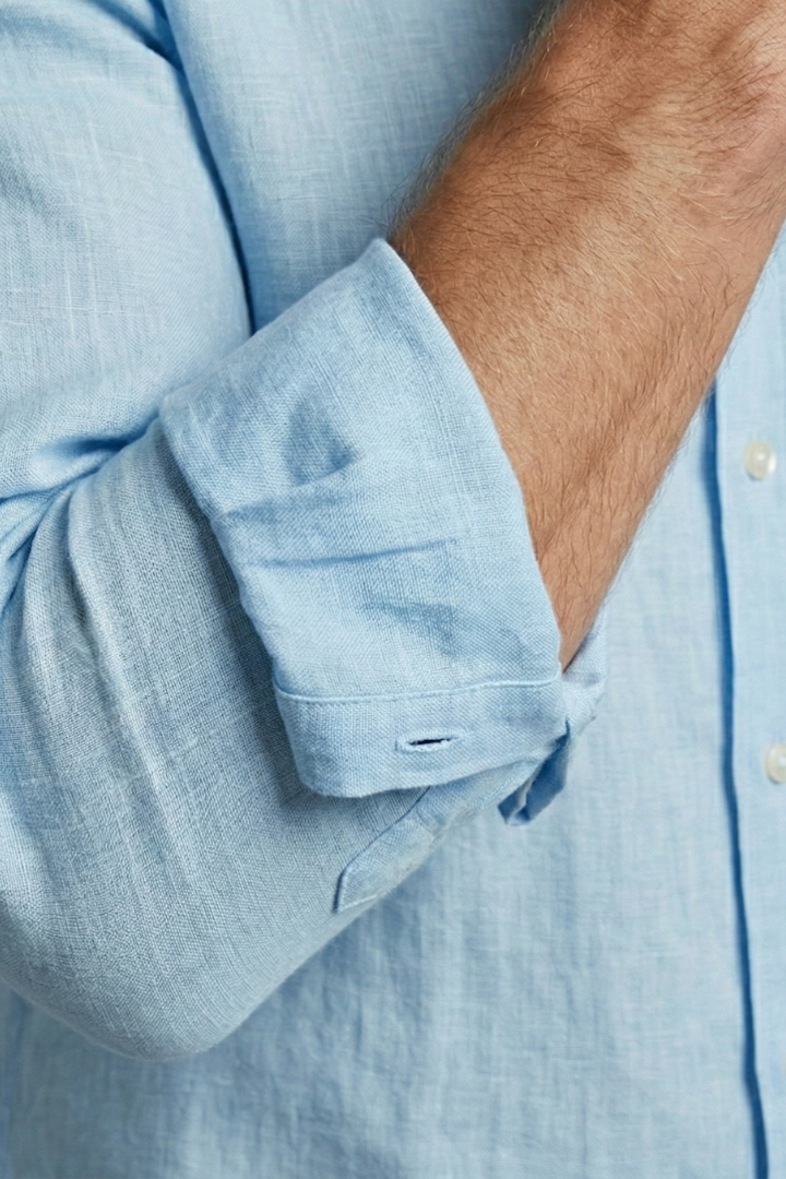 Men's Summer Shirt with Long Sleeves and Button Placket