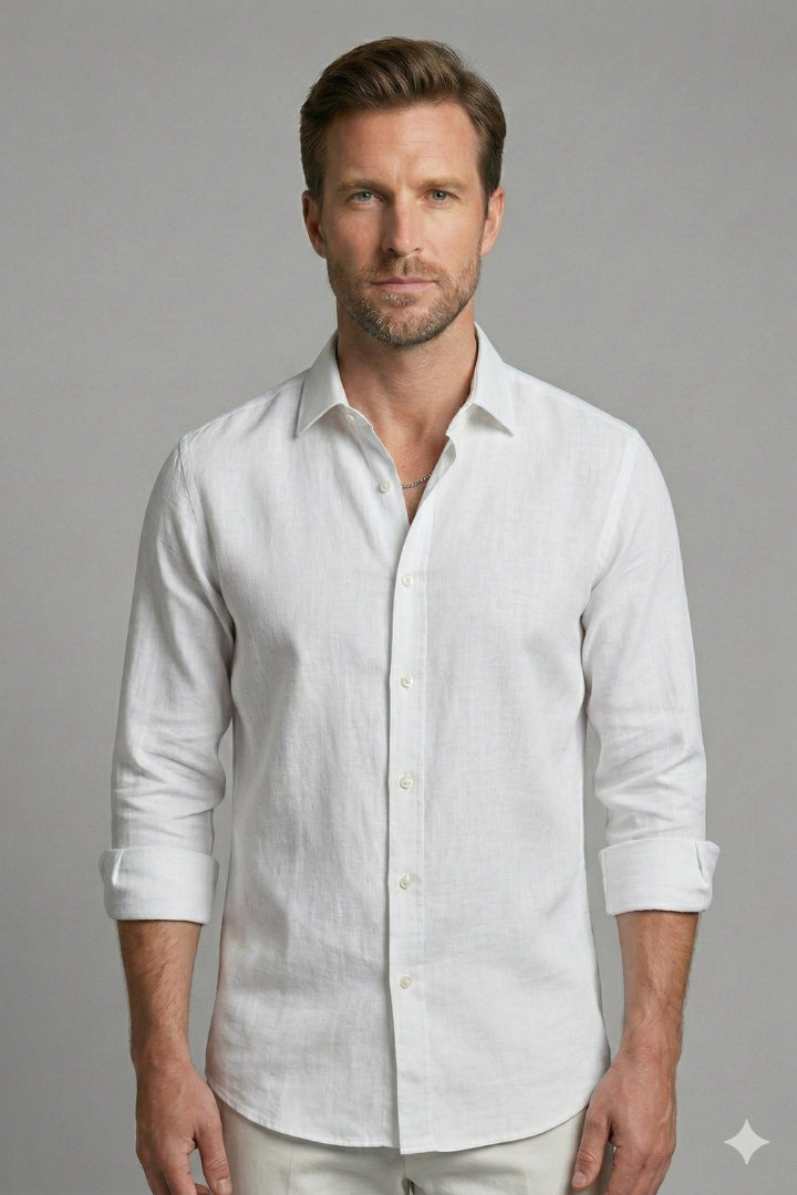 Men's Summer Shirt with Long Sleeves and Button Placket