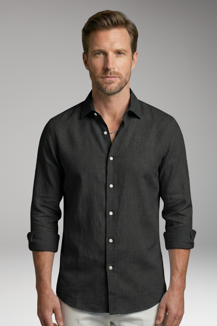 Men's Summer Shirt with Long Sleeves and Button Placket