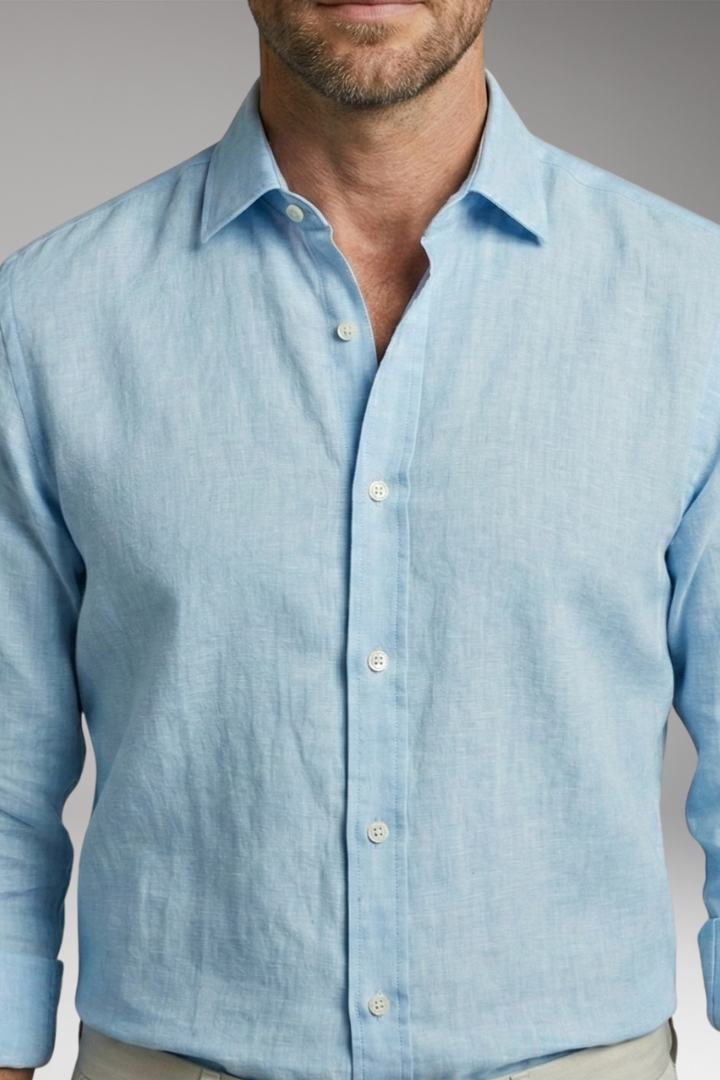 Men's Summer Shirt with Long Sleeves and Button Placket