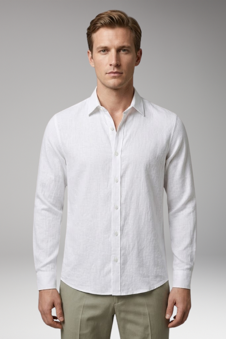 Men's Summer Shirt with Stand-up Collar and Rollable Sleeves