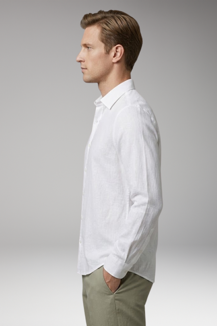 Men's Summer Shirt with Stand-up Collar and Rollable Sleeves